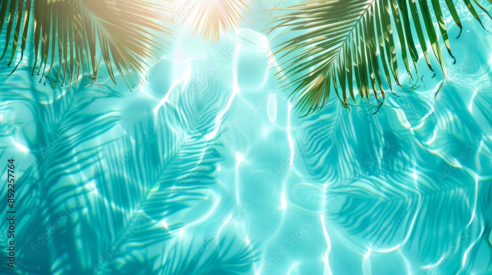 Sunlit Palm Tree Shadows on Water Surface, Generative AI Sunlit Palm Tree Shadows on Water Surface, Generative AI