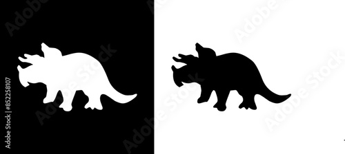 Triceratops icon. Dinosaur icon. Ancient animals. Giant beast. Black icon. Silhouette.