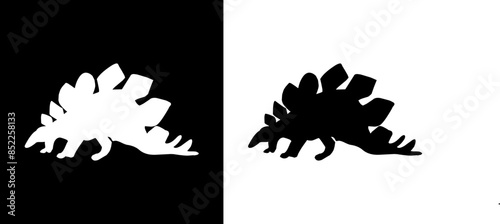 Stegosaurus icon. Dinosaur icon. Ancient animals. Giant beast. Black icon. Silhouette.