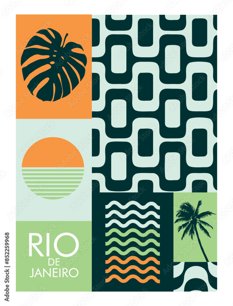 Vector illustration of graphic elements alluding to the city of Rio de Janeiro, Brazil.
