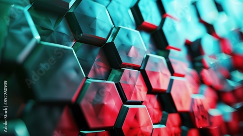 Abstract Hexagon Pattern with Red and Teal Accents photo