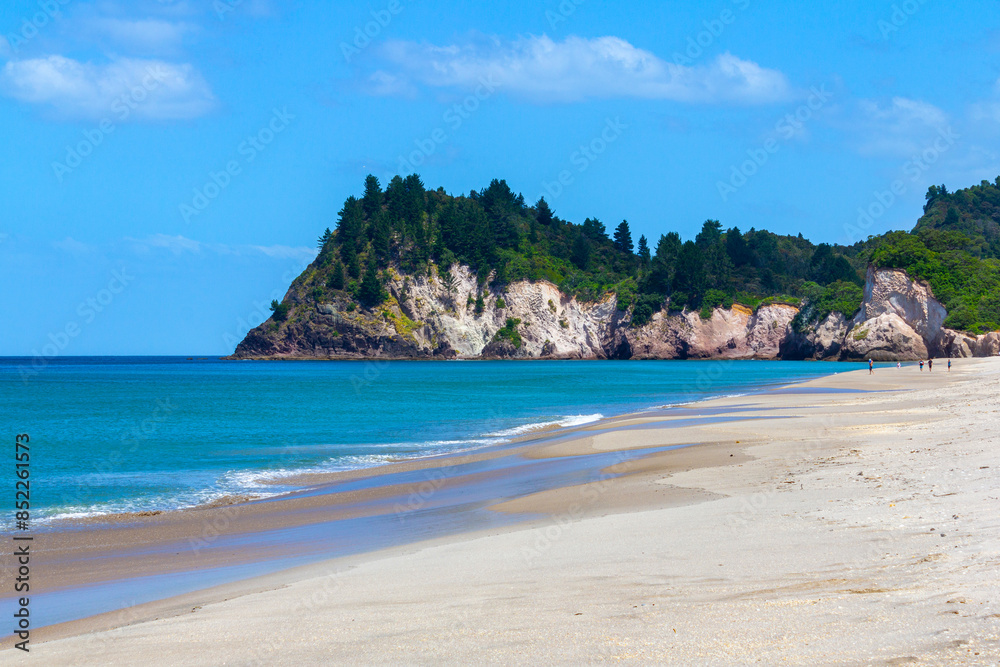 White Sandy Beach, Landscape Scenery Whiritoa Beach at Coromandel Peninsula in the North Island of New Zealand