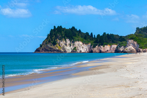 Obraz na płótnie White Sandy Beach, Landscape Scenery Whiritoa Beach at Coromandel Peninsula in the North Island of New Zealand w salonie