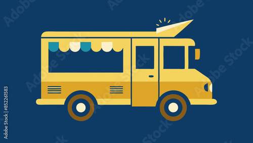 Colorful Food truck in the background, serving delicious street food. A food servicing truck in the background.