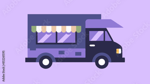 Colorful Food truck in the background, serving delicious street food. A food servicing truck in the background.