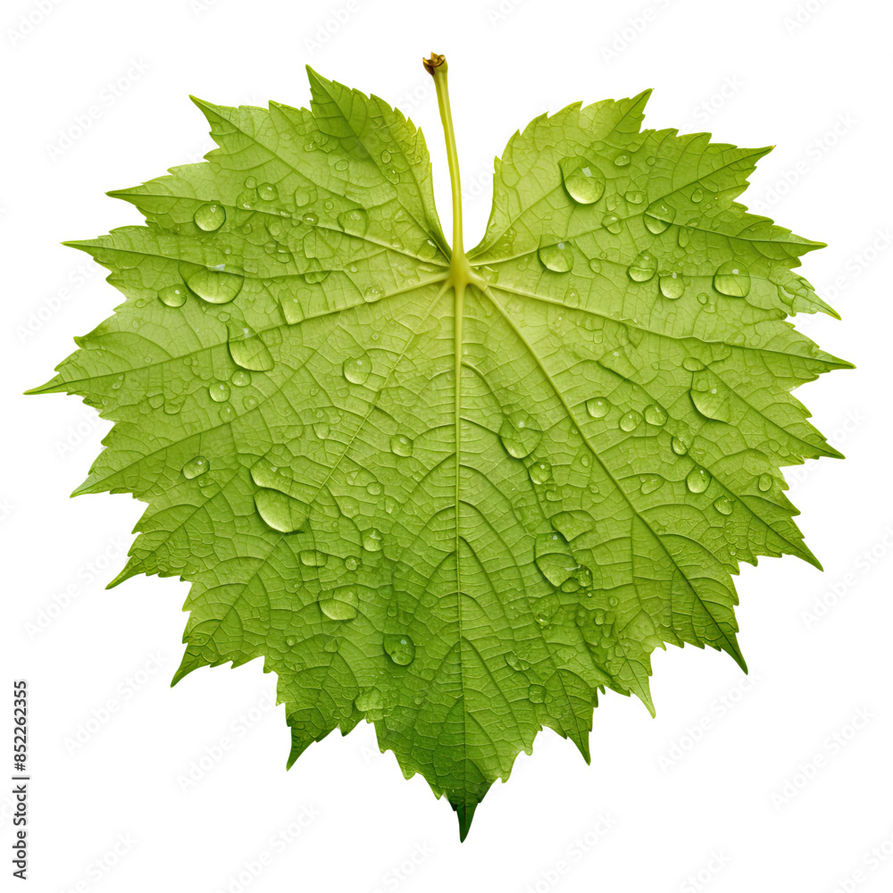 Fototapeta premium Mint Leaf With Waterdrops Isolated on Transparent Background, Close-up of raindrops on leaf