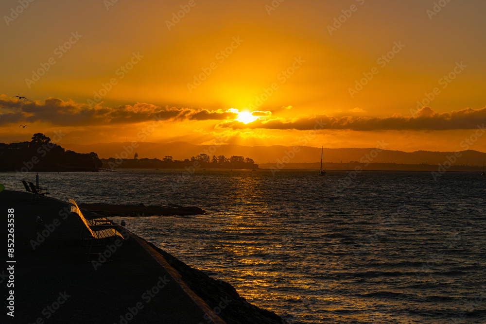 Sunset Scenery at Waitemata Harbour, Auckland New Zealand