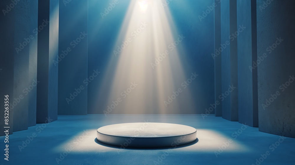 Mystical Illuminated Platform in a Dark Room with Blue Tones Mystical Illuminated Platform in a Dark Room with Blue Tones