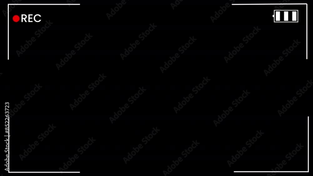  recording video Screen Animation,  Video Camera Interface Chroma Key and black screen background. Video camera recording time. Screen frame and blinking red circle during recording on black screen.
