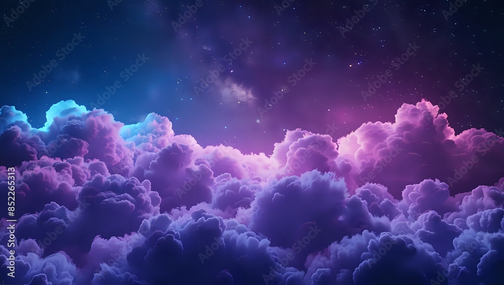 Starry Night Sky with Glowing Clouds and Bright Stars Starry Night Sky with Glowing Clouds and Bright Stars