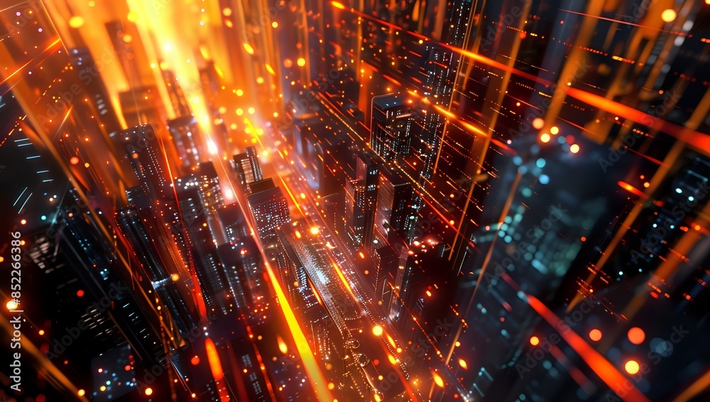 Obraz premium Futuristic Cityscape: Abstract Skyscrapers and Bright Lights
