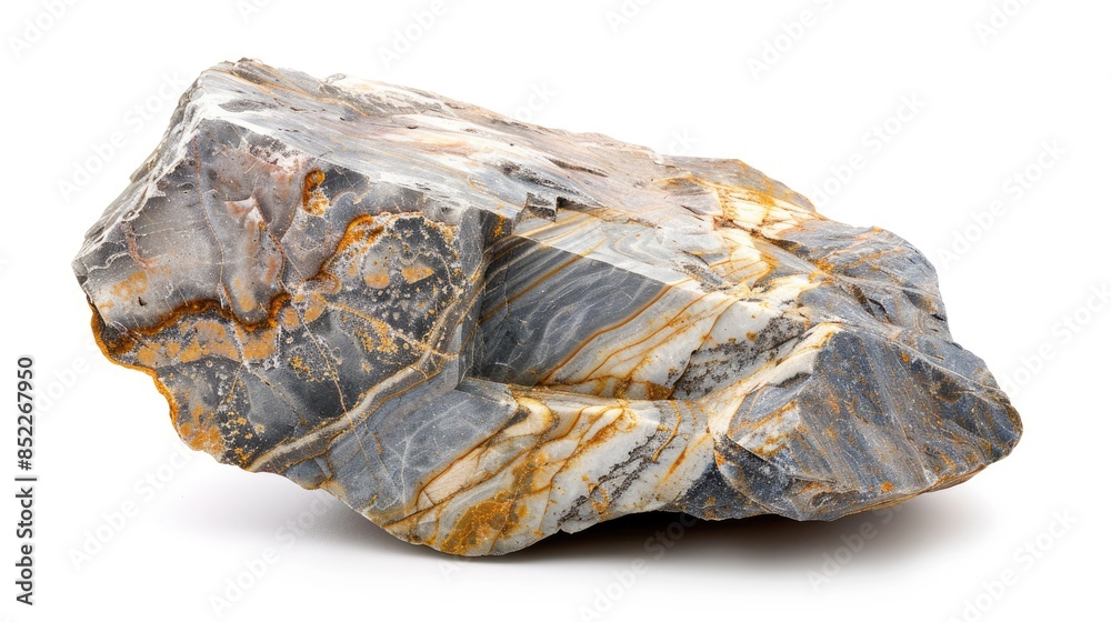 Gneiss metamorphic rock specimen isolated on a white background Gneiss metamorphic rock specimen isolated on a white background