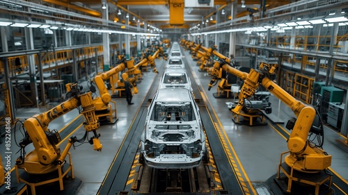 Advanced Robotic Automotive Assembly Line in Modern Factory photo