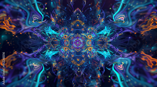 A dazzling psychedelic background depicting a kaleidoscopic ocean abyss with vibrant colors , abstract psychedelic wallpaper