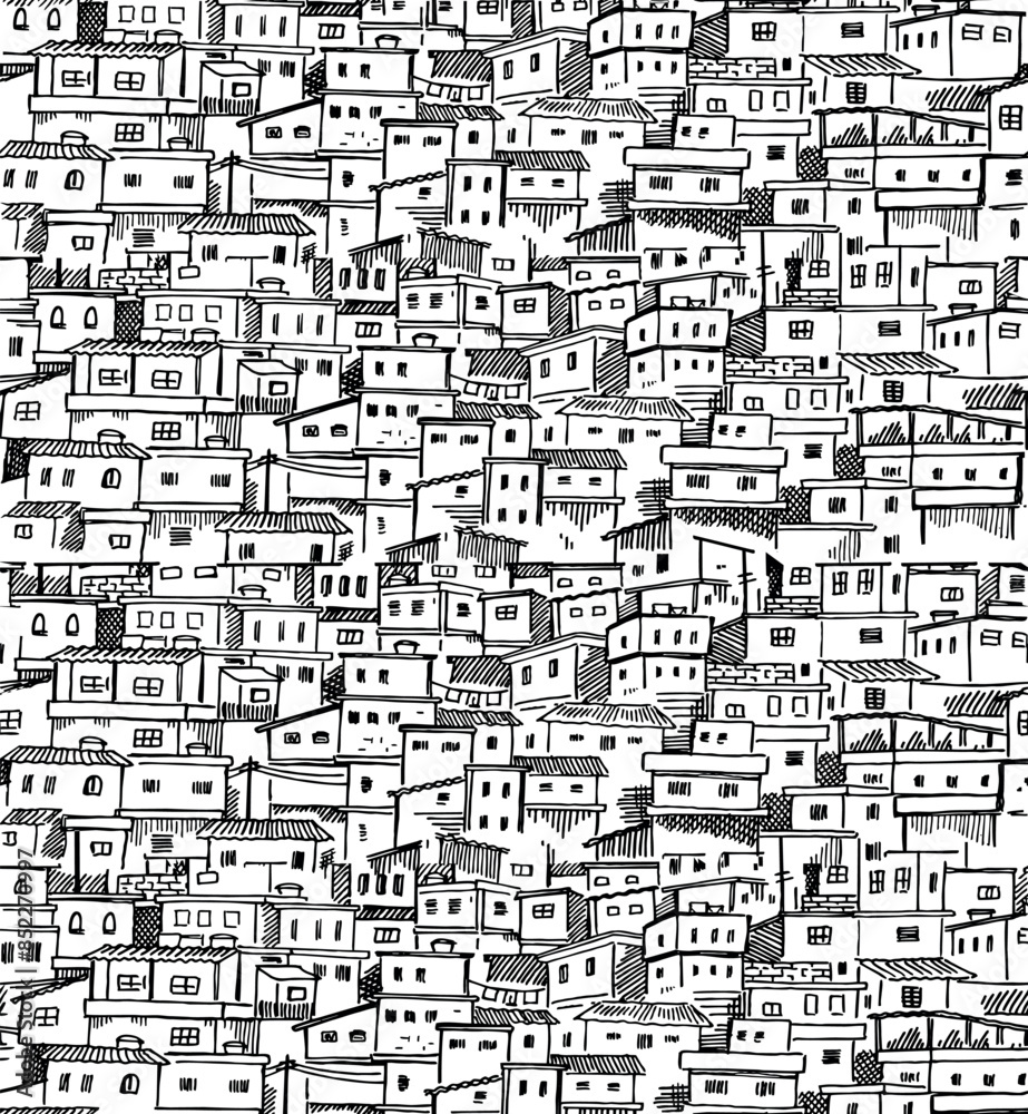 Vector pattern illustration, with stripped strokes, of artistic representation of favela. Vector pattern illustration, with stripped strokes, of artistic representation of favela.