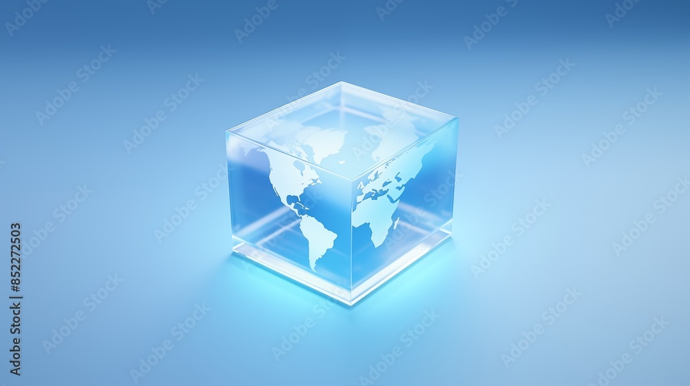 Innovative 3D Transparent Cube with World Map Projection Innovative 3D Transparent Cube with World Map Projection