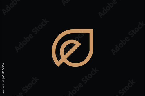 C letter iconic logo, letter C water or oil droplet iconic line art logo, Leaf water oil drop logo in simple minimalist design, Abstract leaf waterdrop nature logo, drop liquid and leaf shape,