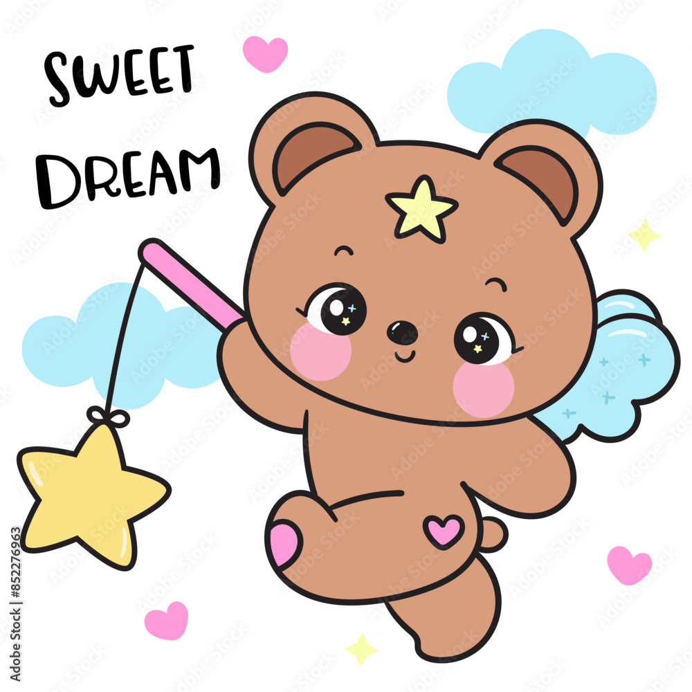 Fototapeta premium teddy bear with star kawaii animal bedtime story