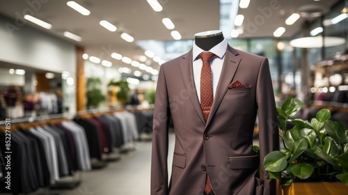 Brown Suit Displayed on Mannequin in a Clothing Store