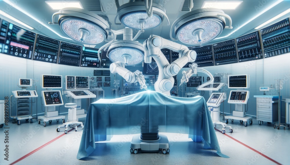 A cutting-edge robotic surgery room in a modern hospital A cutting-edge robotic surgery room in a modern hospital