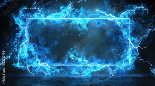 Energetic Blue Lightning Frame on Dark Background photo