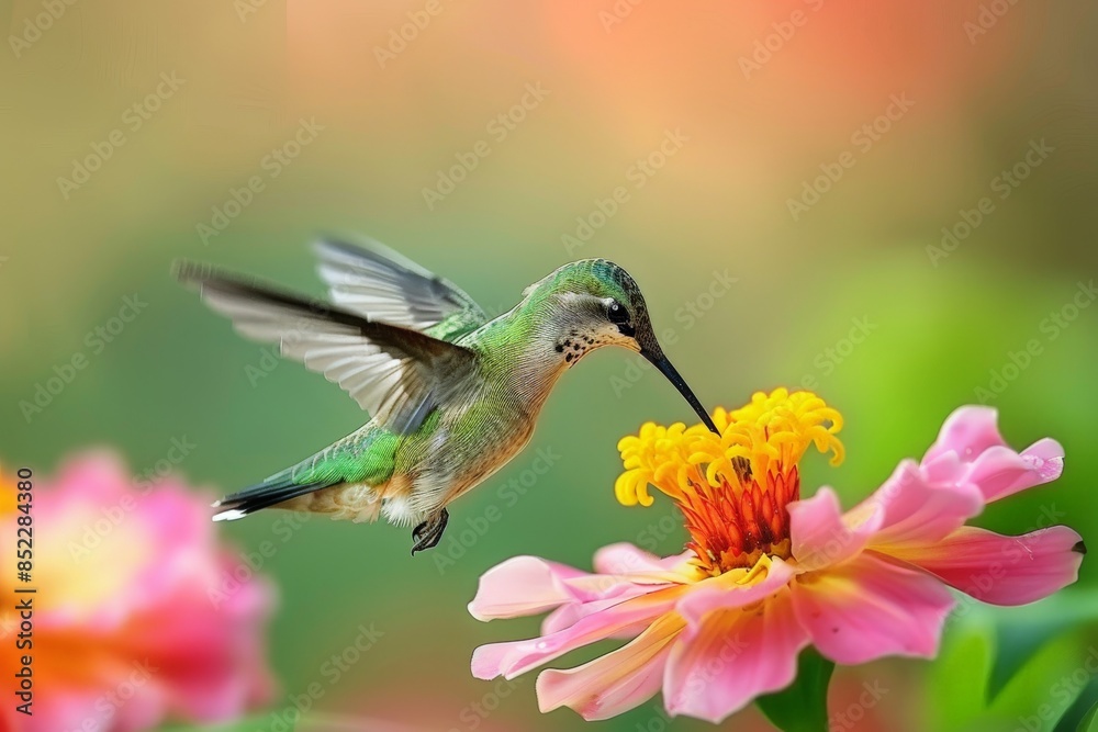 Fototapeta premium hummingbird feeding a flower