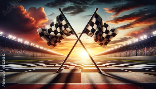 Racing Flags at the Finish Line of a Speedy Race