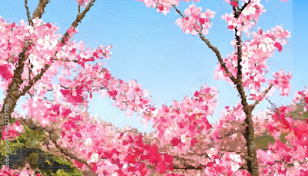 A detailed and vibrant image of a blooming cherry blossom tree, with pink and white tiles, emphasizing the delicate nature of the flowers again. A detailed and vibrant image of a blooming cherry blossom tree, with pink and white tiles, emphasizing the delicate nature of the flowers again.