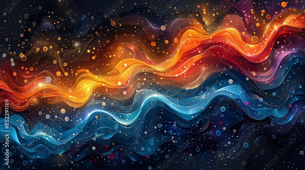 Obraz premium Abstract Wavy Pattern with Glowing Lights