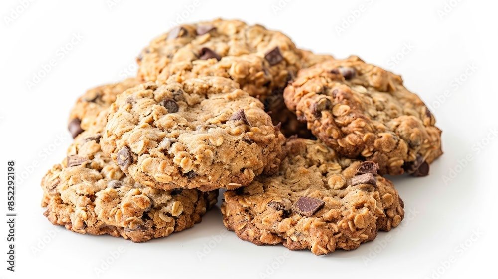 Classic oatmeal chocolate chip cookies on a white background Classic oatmeal chocolate chip cookies on a white background