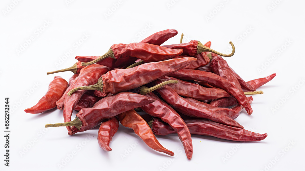 Vibrant dry red chili peppers isolated on a clean background, perfect for culinary designs. Vibrant dry red chili peppers isolated on a clean background, perfect for culinary designs.