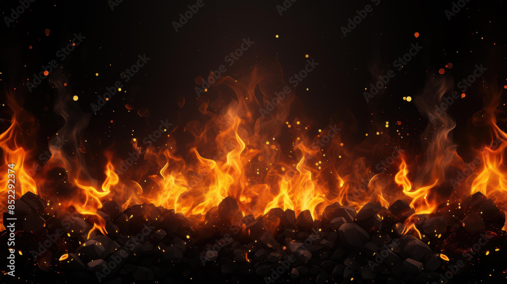 Dynamic fire spark background with glowing embers over a black backdrop. Dynamic fire spark background with glowing embers over a black backdrop.