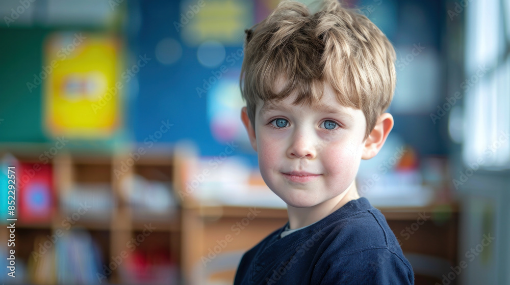 Portrait of Young Boy in Classroom
