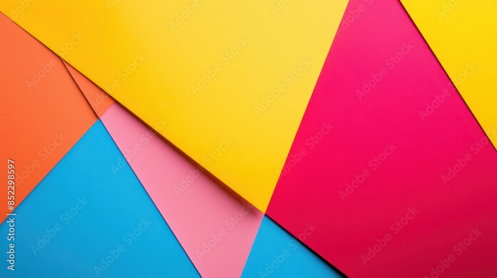 Overlapping sheets of vivid colored paper creating a geometric pattern, with a focus on modern design and simplicity Overlapping sheets of vivid colored paper creating a geometric pattern, with a focus on modern design and simplicity