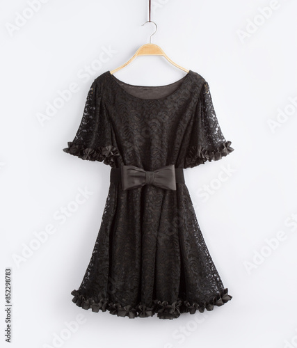 Women's black lace short sleeved dress