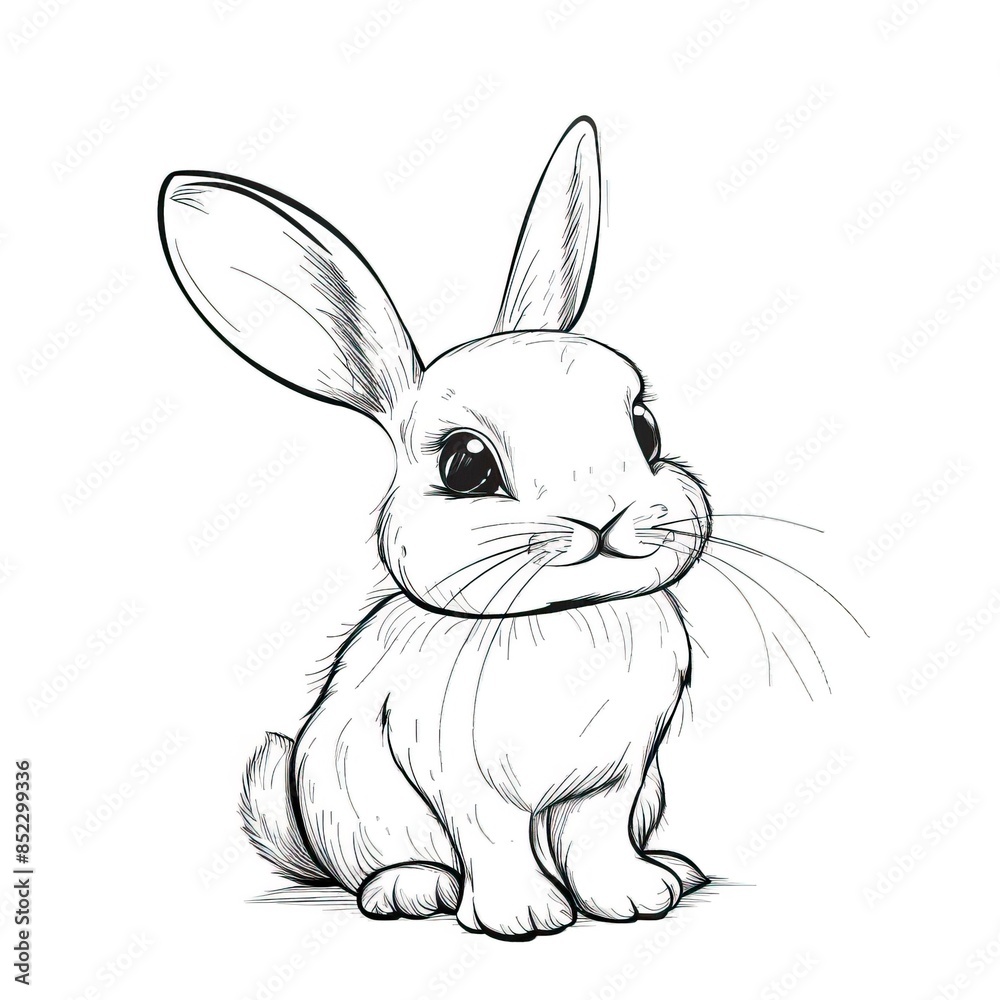 Fototapeta premium Cute bunny rabbit outline sketch vector illustration