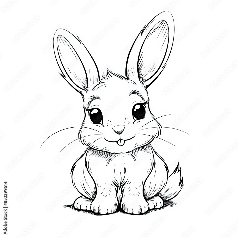 Fototapeta premium Cute bunny rabbit outline sketch vector illustration