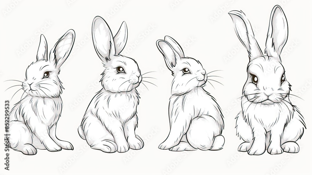 Fototapeta premium Cute bunny rabbit outline sketch vector illustration