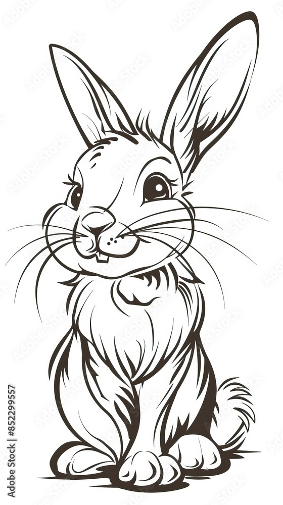 Fototapeta premium Cute bunny rabbit outline sketch vector illustration