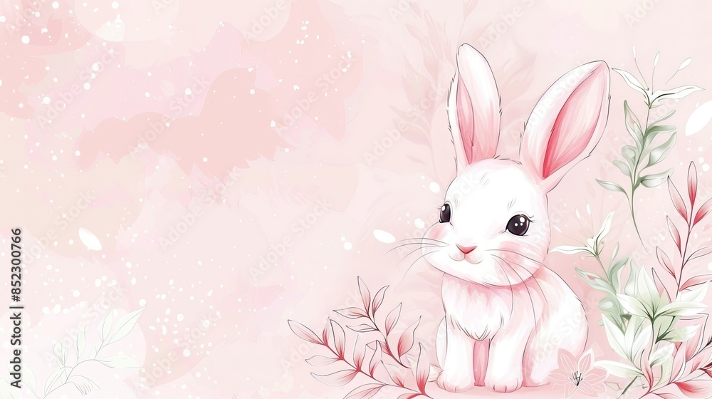 Draw banner rabbit on pink pastel for spring season Draw banner rabbit on pink pastel for spring season