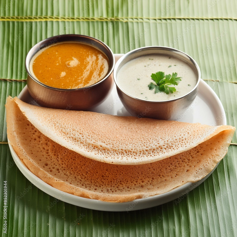 South indian food dosa also called dosai, dosey, or dosha served with sambhar and coconut chutney South indian food dosa also called dosai, dosey, or dosha served with sambhar and coconut chutney