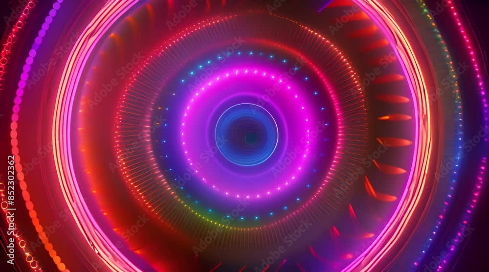 A vibrant, glowing neon light in the form of circles, radiating in a mesmerizing rainbow of colors A vibrant, glowing neon light in the form of circles, radiating in a mesmerizing rainbow of colors