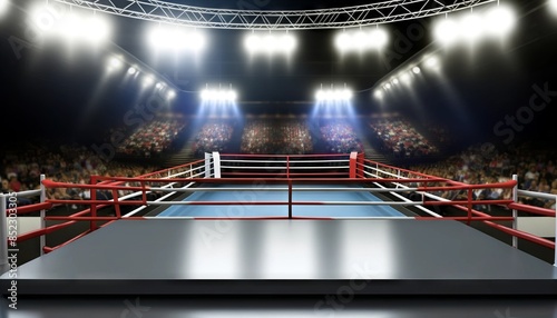 Boxing ring in a packed stadium with audience anticipating an exciting match