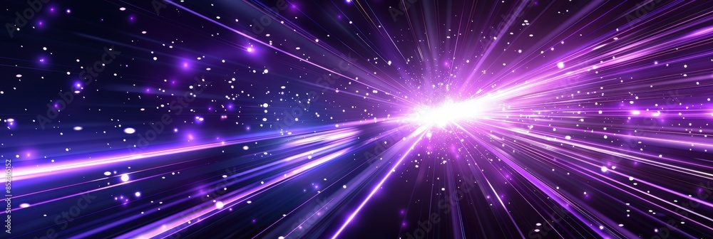 Naklejka premium Purple Light Rays with Glittering Particles