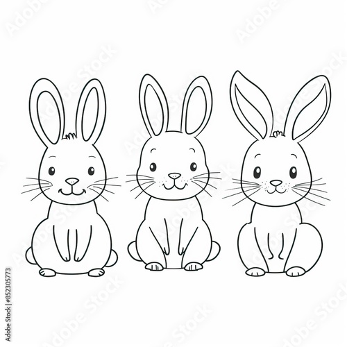 Easter bunny set in simple one line style