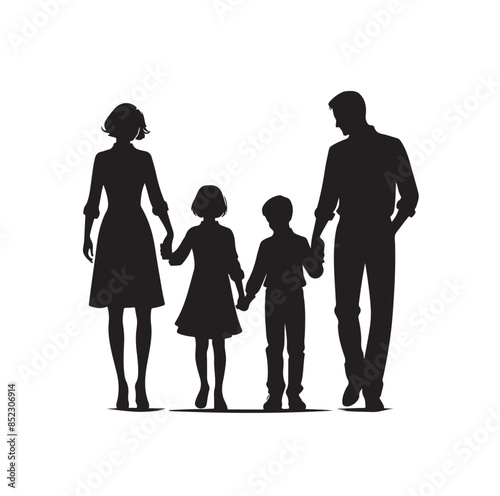 family four persons parents and two children silhouette vector illustration