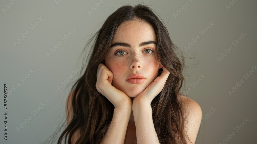 Natural Portrait of a Young Woman with Freckles and Long Hair Natural Portrait of a Young Woman with Freckles and Long Hair