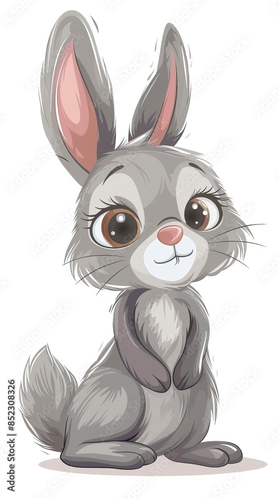 Fototapeta premium Funny bunny or baby rabbit fur gray with long ears is standing