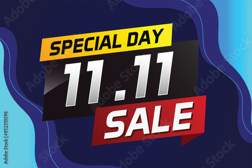 11.11 Special day sale word concept vector illustration with ribbon and 3d style for use landing page, template, ui, web, mobile app, poster, banner, flyer, background, gift card, coupon

