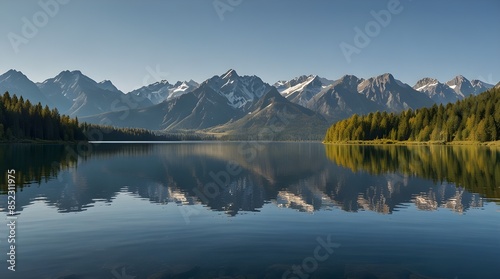A grand mountain range towering over a tranquil lake.generative.ai  © Zartasha